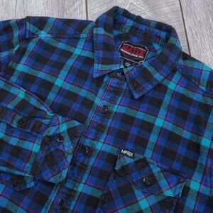 MATIX Shirt Men's Large Blue Big Dipper Long Sleeve Flannel Plaid Snap Up